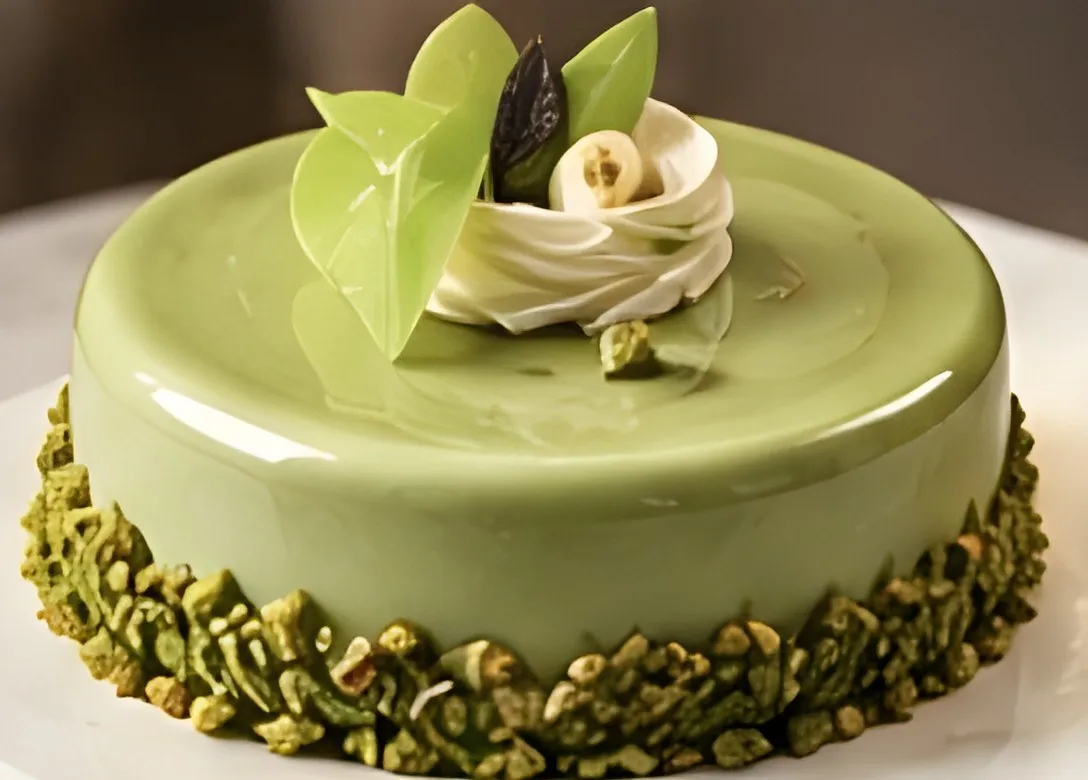 Pistachio — Pistachio mousse, praline, crispy base.